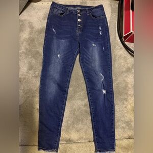 SHEIN Dark Blue Distressed Skinny Jeans